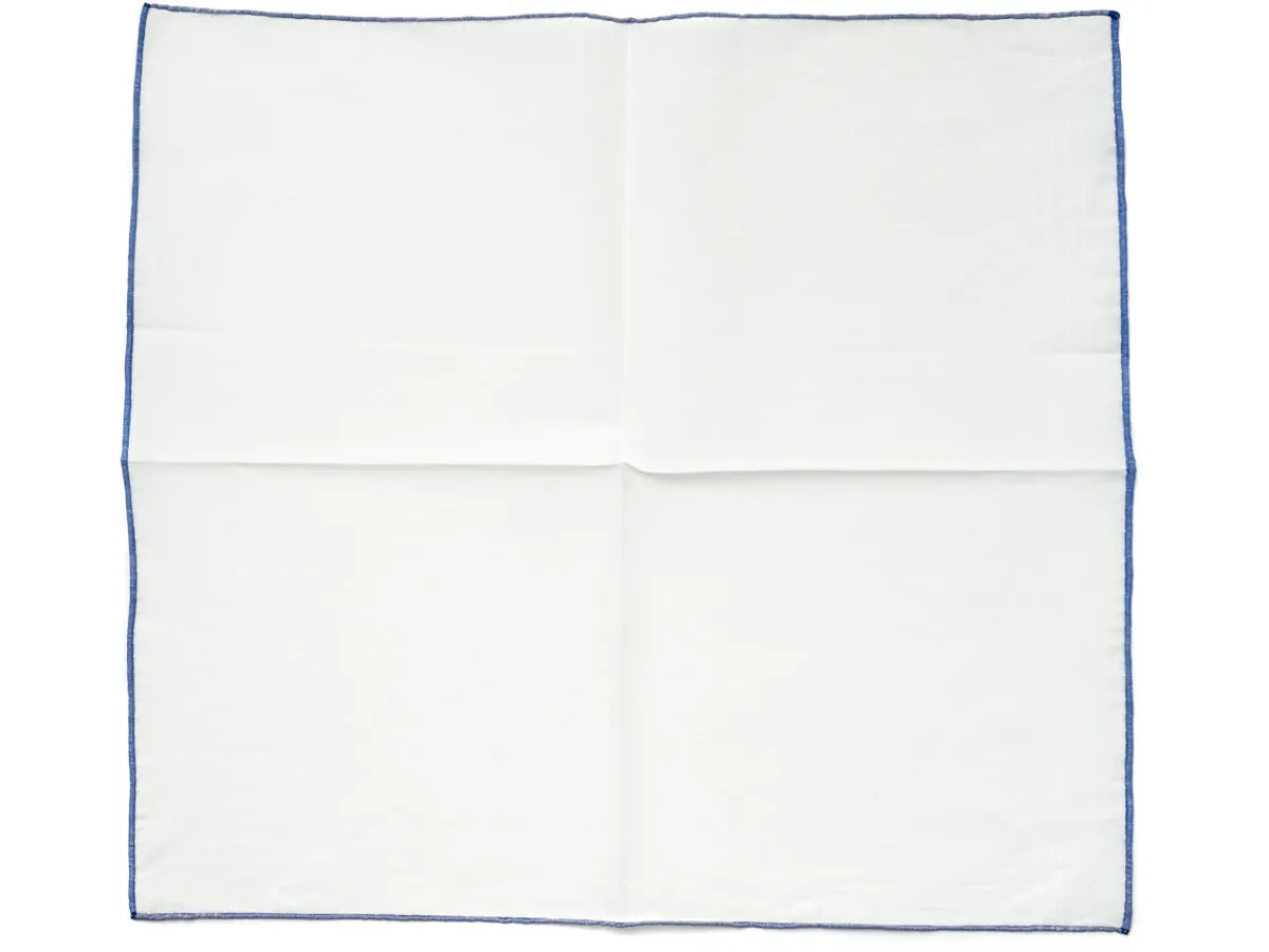 Pocket Squares<Carlo Riva White Linen-Cotton Pochette with Navy Edge