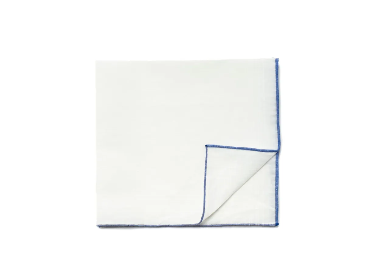 Pocket Squares<Carlo Riva White Linen-Cotton Pochette with Navy Edge